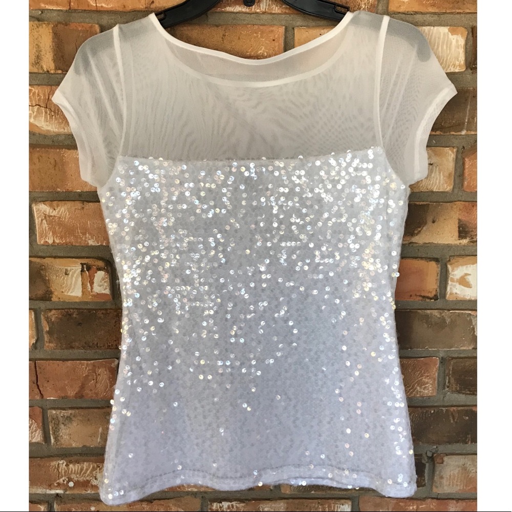 White House Black Market White Sequin Top   XS